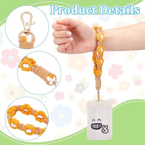 16 قطعة بوهو مكرميه السوار المفاتيح زهرة اليدوية المفاتيح السوار مفتاح سلسلة المعصم الحبل للمفاتيح لطيف ديزي كيرينغ للنساء in Kuwait