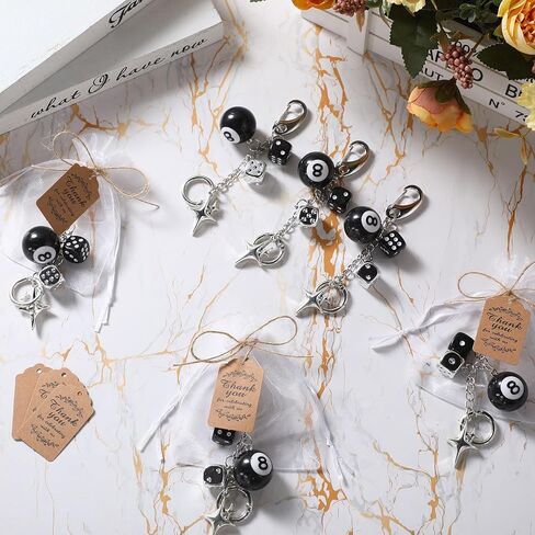 8 Pcs 8 Ball Keychains Bulk Dice Billiards Keychains Lucky Silver Star Charm for Women Men with Thank You Cards Aesthetic Eight Ball Keyrings Gift for Bag Purse Handbag Backpack Accessories in Saudi Arabia