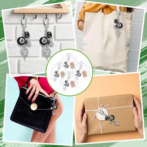 8 Pcs 8 Ball Keychains Bulk Dice Billiards Keychains Lucky Silver Star Charm for Women Men with Thank You Cards Aesthetic Eight Ball Keyrings Gift for Bag Purse Handbag Backpack Accessories in Saudi Arabia