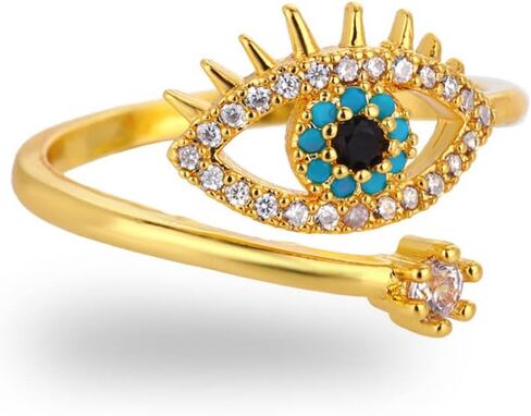 Turkish Evil Eye Rings For Women 14k Gold Plated Protection Spiritual Opening Adjustable Rings Lucky Amulet Wedding Couple Jewelry Gift in Kuwait