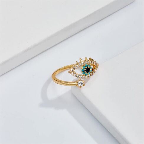 Turkish Evil Eye Rings For Women 14k Gold Plated Protection Spiritual Opening Adjustable Rings Lucky Amulet Wedding Couple Jewelry Gift in Kuwait