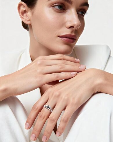 Adjustable Zircon Ring for Women - Sterling Silver Open Statement Ring with Rotating Cylinders, Stackable Fashion Jewelry in Kuwait