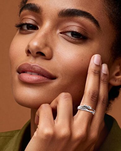 Adjustable Zircon Ring for Women - Sterling Silver Open Statement Ring with Rotating Cylinders, Stackable Fashion Jewelry in Kuwait