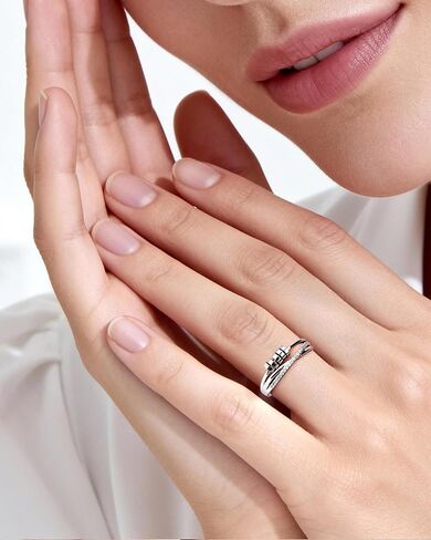 Adjustable Zircon Ring for Women - Sterling Silver Open Statement Ring with Rotating Cylinders, Stackable Fashion Jewelry in Kuwait