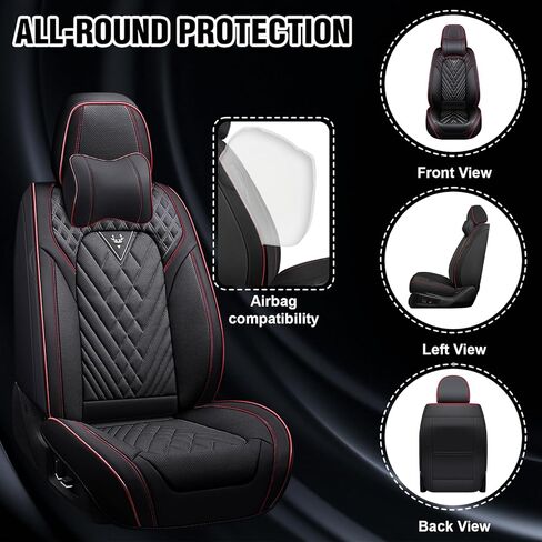 Car Seat Covers for BMW 2000-2026, Waterproof Nappa Leather Car Seat Protector, Comfortable and Anti-Slip Car Seat Cover&Accessories(5 Seats with Headrests/Black Red) in Saudi Arabia
