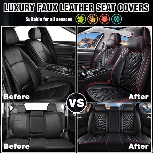 Car Seat Covers for BMW 2000-2026, Waterproof Nappa Leather Car Seat Protector, Comfortable and Anti-Slip Car Seat Cover&Accessories(5 Seats with Headrests/Black Red) in Saudi Arabia