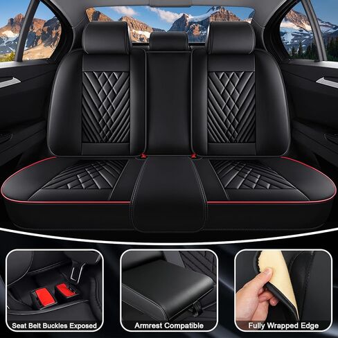 Car Seat Covers for BMW 2000-2026, Waterproof Nappa Leather Car Seat Protector, Comfortable and Anti-Slip Car Seat Cover&Accessories(5 Seats with Headrests/Black Red) in Saudi Arabia