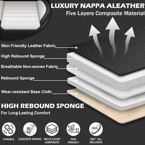 Car Seat Cover Full Set for Acura TLX Seat Covers 2015-2025, Nappa Leather Waterproof Seat Covers for Cars, Airbag Compatible, Universal Automotive Seat Covers(Luxury Full Set/Black White) in Saudi Arabia