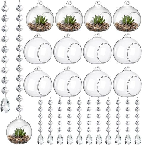 56 Pcs 3.15'' Hanging Glass Tealight Holder Globe with Clear K9 Crystal Garland Strands,Teardrop Pendant Hanging Tealight Candle Holder Orbs Air Plant for Wedding Centerpiece Party Decor in Kuwait