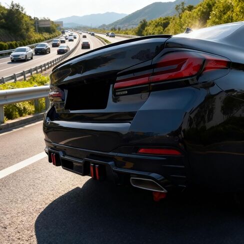 Rear Bumper Diffuser Lip Splitter with LED Light for 2018–2023 BMW 5 Series G30 530i 540i 530e Sedan, Replacement Accessories for BMW G30 in Kuwait