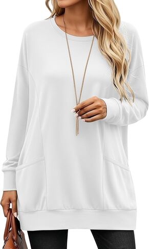 Women’s Long Sleeve Tunic Tops, Casual Cotton Oversized Crew Neck Sweatshirt Loose T Shirts with Pockets in Saudi Arabia