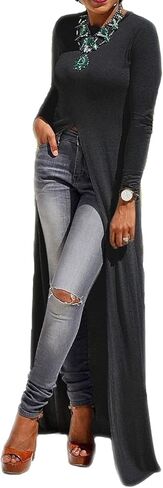 Sexyshine Women's Asymmetric Hem Solid Long Sleeve Loose Casual Pullover Hoodies Sweatshirts Maxi Dress Tunic Tops S-4XL in Saudi Arabia