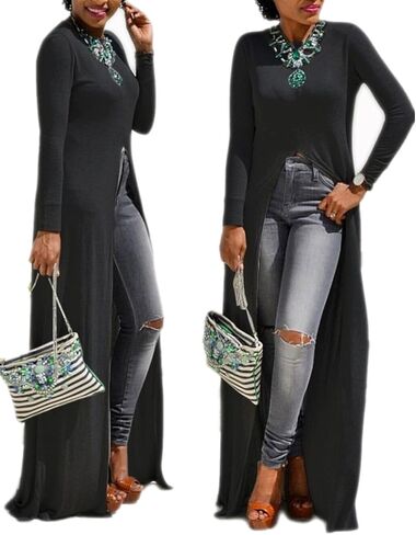 Sexyshine Women's Asymmetric Hem Solid Long Sleeve Loose Casual Pullover Hoodies Sweatshirts Maxi Dress Tunic Tops S-4XL in Saudi Arabia