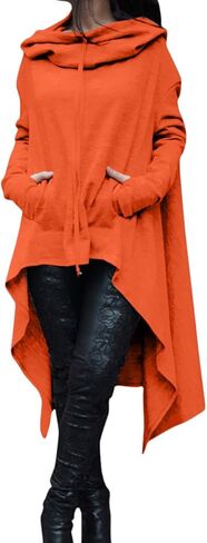 Sexyshine Women's Asymmetric Hem Solid Long Sleeve Loose Casual Pullover Hoodies Sweatshirts Maxi Dress Tunic Tops S-4XL in Saudi Arabia