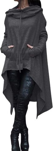Sexyshine Women's Asymmetric Hem Solid Long Sleeve Loose Casual Pullover Hoodies Sweatshirts Maxi Dress Tunic Tops S-4XL in Saudi Arabia