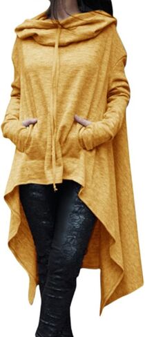 Sexyshine Women's Asymmetric Hem Solid Long Sleeve Loose Casual Pullover Hoodies Sweatshirts Maxi Dress Tunic Tops S-4XL in Saudi Arabia
