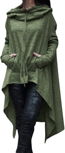 Sexyshine Women's Asymmetric Hem Solid Long Sleeve Loose Casual Pullover Hoodies Sweatshirts Maxi Dress Tunic Tops S-4XL in Saudi Arabia