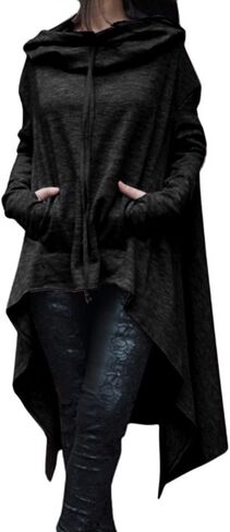Sexyshine Women's Asymmetric Hem Solid Long Sleeve Loose Casual Pullover Hoodies Sweatshirts Maxi Dress Tunic Tops S-4XL in Saudi Arabia