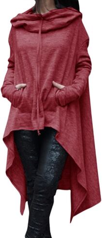 Sexyshine Women's Asymmetric Hem Solid Long Sleeve Loose Casual Pullover Hoodies Sweatshirts Maxi Dress Tunic Tops S-4XL in Saudi Arabia