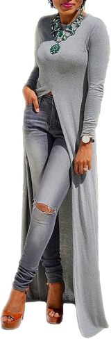 Sexyshine Women's Asymmetric Hem Solid Long Sleeve Loose Casual Pullover Hoodies Sweatshirts Maxi Dress Tunic Tops S-4XL in Saudi Arabia