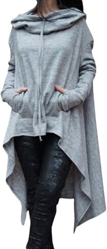 Sexyshine Women's Asymmetric Hem Solid Long Sleeve Loose Casual Pullover Hoodies Sweatshirts Maxi Dress Tunic Tops S-4XL in Saudi Arabia