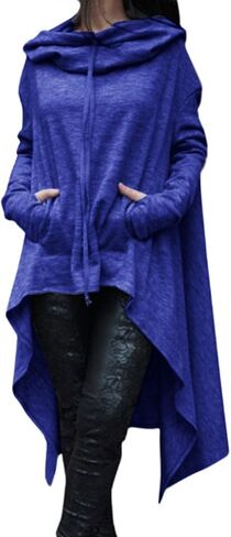 Sexyshine Women's Asymmetric Hem Solid Long Sleeve Loose Casual Pullover Hoodies Sweatshirts Maxi Dress Tunic Tops S-4XL in Saudi Arabia