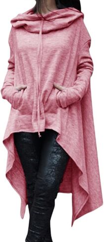 Sexyshine Women's Asymmetric Hem Solid Long Sleeve Loose Casual Pullover Hoodies Sweatshirts Maxi Dress Tunic Tops S-4XL in Saudi Arabia