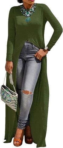 Sexyshine Women's Asymmetric Hem Solid Long Sleeve Loose Casual Pullover Hoodies Sweatshirts Maxi Dress Tunic Tops S-4XL in Saudi Arabia