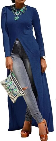 Sexyshine Women's Asymmetric Hem Solid Long Sleeve Loose Casual Pullover Hoodies Sweatshirts Maxi Dress Tunic Tops S-4XL in Saudi Arabia
