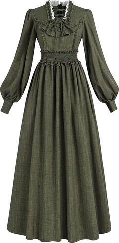 FCCAM Green Victorian Dress for Women Long Sleeve 1800s Edwardian Dress Ball Gown Renaissance Costume in Kuwait