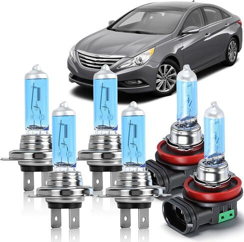 OQSNCV Fit for Hyundai Sonata 2011 2012 2013 2014 Halogen Headlight Bulbs, H7 High Beam+ H7 Low Beam+ H8/H9/H11 Fog Headlamp Replacement Bulbs Kit, Pack of 6 in Kuwait
