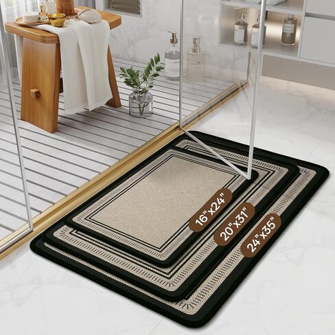 Non Slip Bath Mat with Rubber Backing, Absorbent Quick Dry Bath Rugs Washable, Thin Bathroom Rugs Fit Under Door for Bathroom Floor, Shower and Sink, 16"×24", Brown in Saudi Arabia