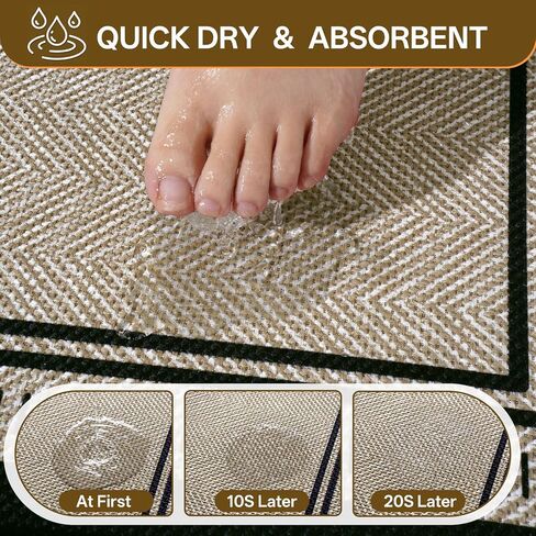 Non Slip Bath Mat with Rubber Backing, Absorbent Quick Dry Bath Rugs Washable, Thin Bathroom Rugs Fit Under Door for Bathroom Floor, Shower and Sink, 16"×24", Brown in Saudi Arabia