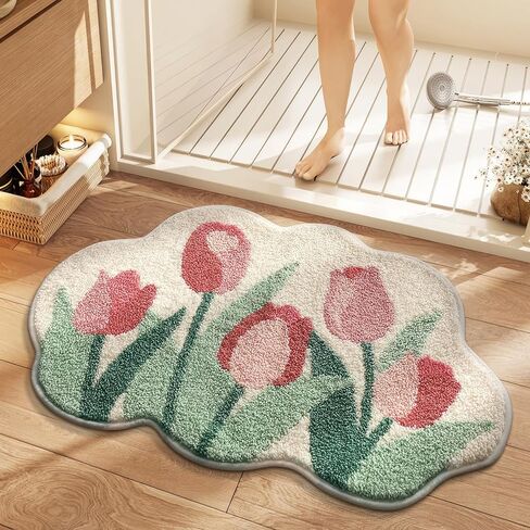 سجادة حمام زنبق على شكل سحابة، سجادة حمام ناعمة غير قابلة للانزلاق على شكل زهور طازجة، سجادة باب أشعث من الألياف الدقيقة فائقة الامتصاص، سجادة حمام قابلة للغسل في الغسالة لغرفة نوم حوض الاستحمام مقاس 20 × 31 بوصة (أبيض) in Kuwait