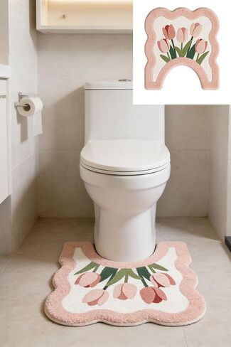 Cloud-Shaped Lily Bath Mat, Soft Non-Slip Fluffy Fresh Flowers Bathroom Rug, Ultra Absorbent Microfiber Shaggy Door Mat, Machine Washable Bath Rug Carpet for Bathtub Bedroom 20x31 Inch (White) in Saudi Arabia