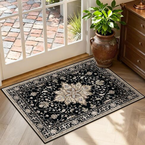 سجاد منطقة صديق للمكنسة الكهربائية، مقاس 8 × 10 بوصة، قابل للغسل في الغسالة، غير قابل للانزلاق، سجادة ميدالية مطبوعة على شكل زهور عتيقة لغرفة المعيشة وغرفة النوم، أحمر قرميدي، محايد، بني محروق، برتقالي، أخضر in Kuwait