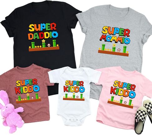 Handmade Super Dad Mom Matching T-Shirts – Super Kiddio Super Daddio Super Mommio Family Matching Game Shirts White in Kuwait