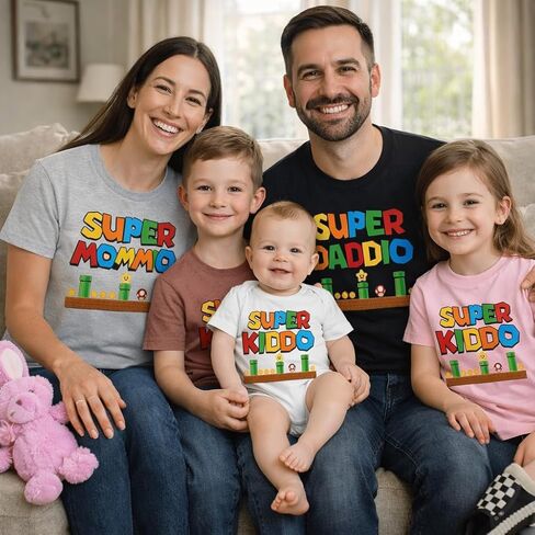 Handmade Super Dad Mom Matching T-Shirts – Super Kiddio Super Daddio Super Mommio Family Matching Game Shirts White in Kuwait