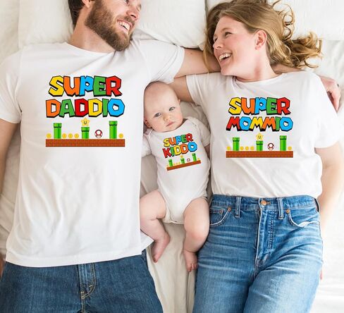 Handmade Super Dad Mom Matching T-Shirts – Super Kiddio Super Daddio Super Mommio Family Matching Game Shirts White in Kuwait
