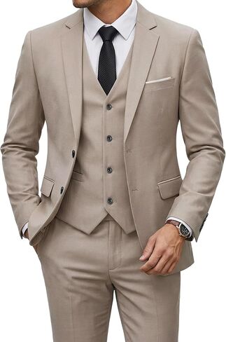 YND Men's Slim Fit 3 Pieces Suit, Two Buttons Blazer Set, Jacket Vest and Pants for Wedding Party Business Prom in Kuwait
