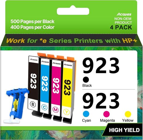 923 Ink Cartridges for HP Printers Compatible for HP 923 Ink Cartridges HP923 for HP Officejet Pro 8130e 8120e 8135e 8139e 8120e 8125e Printers (4 Pack 923 Ink Black Cyan Magenta Yellow Without Chip) in Kuwait