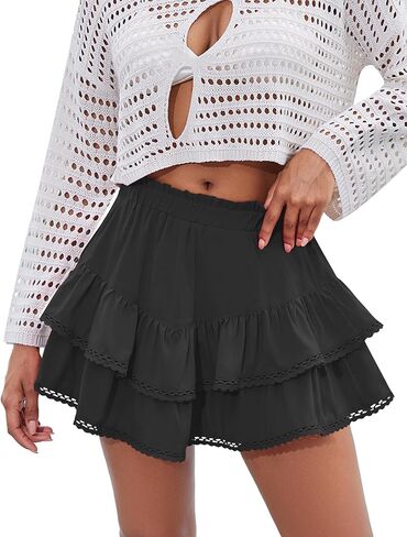 LOMON Flowy Skorts للنساء كشكش طبقات Skorts عادية عالية الخصر التنانير الصغيرة تنس جولف الكروشيه السراويل in Kuwait