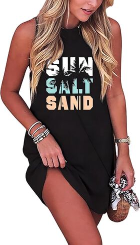 Sun Salt Sand Coconut Tree Tank Mini Dress for Women Sleeveless Beach Praty Shirts Summer Vacation Short Mini Dresses in Saudi Arabia