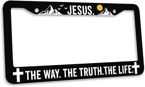 God The Way The Truth The Life إطار لوحة ترخيص أسود، الله تخصيص لوحات السيارات المعدنية مضحك إطارات لوحة الترخيص الزخرفية للرجال النساء 6 × 12 بوصة مع مسامير in Kuwait