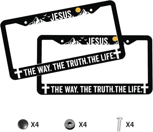 God The Way The Truth The Life إطار لوحة ترخيص أسود، الله تخصيص لوحات السيارات المعدنية مضحك إطارات لوحة الترخيص الزخرفية للرجال النساء 6 × 12 بوصة مع مسامير in Kuwait