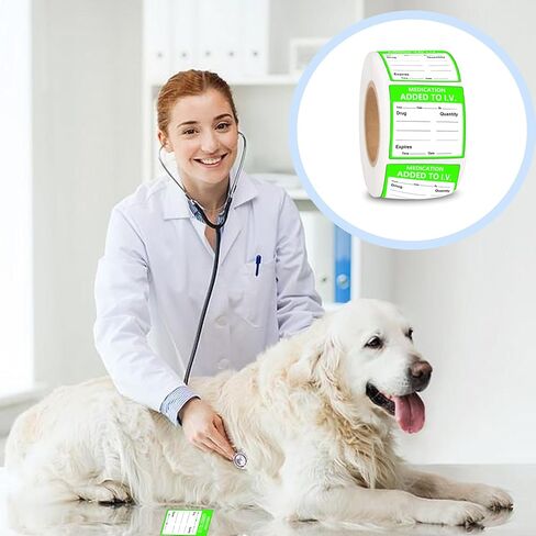 Medication Added to I.V. Veterinary Labels 2 Inch Fluorescent Green Medication Instruction Sticker for Animal Hospitals, Veterinary Clinics, Shelters 500PCS in Saudi Arabia