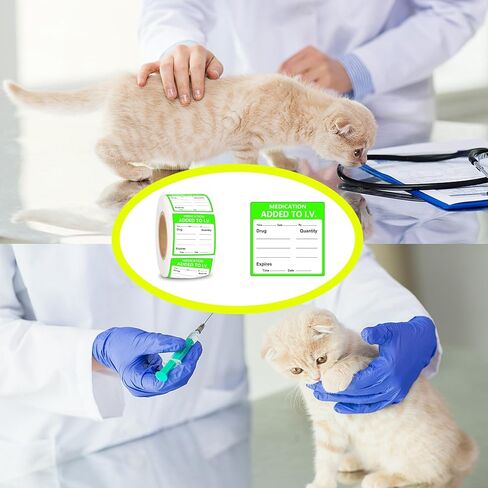 Medication Added to I.V. Veterinary Labels 2 Inch Fluorescent Green Medication Instruction Sticker for Animal Hospitals, Veterinary Clinics, Shelters 500PCS in Saudi Arabia