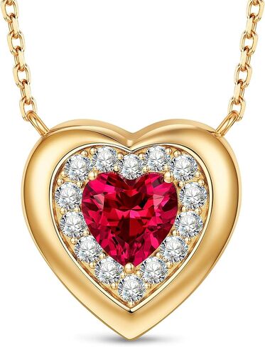 Certified 2CT Lab Grown Pigeon Blood Ruby Heart Necklace, 14K Champagne Gold Plated Sterling Silver Chain, Vintage Style Halo Pendant, Conflict-Free July Birthstone Gift for Women, Anniversary, Mother's Day, Box & Certificate Included in Saudi Arabia