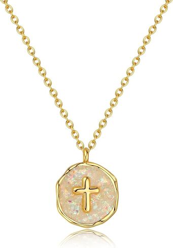Gold Enamel Mini Cross Necklace Tiny Mother of Pearl Cross Necklace Religious Christian Gift for Baptism First Communion Christmas in Saudi Arabia