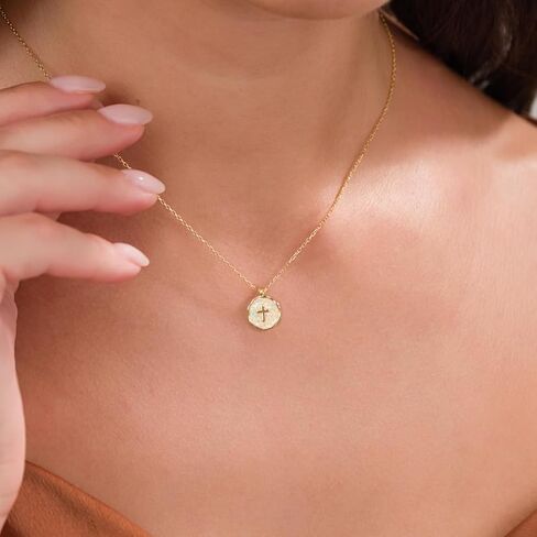 Gold Enamel Mini Cross Necklace Tiny Mother of Pearl Cross Necklace Religious Christian Gift for Baptism First Communion Christmas in Saudi Arabia